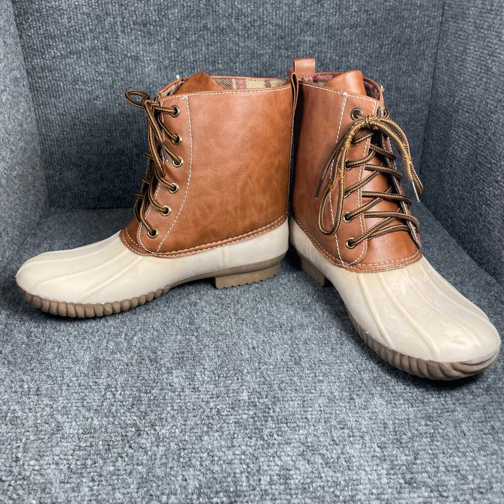 Yoki Dylan Winter Duck Boots Women's 8 Cream/Brown Rubber Lace-Up Outdoors